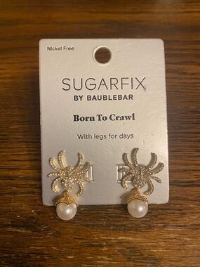 BaubleBar Gold Crystal Spider Drop Earrings with Pearl